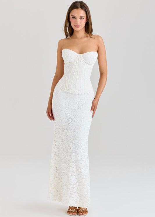 Alessia Lace Corset Maxi Dress - Ivory