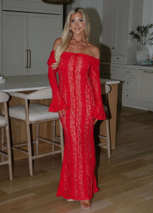 Clarisse Lace Maxi Dress - Red