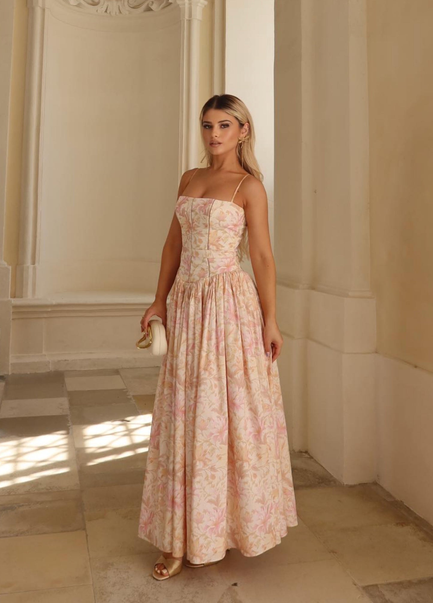 Seraphina Midi Dress - Peach Floral